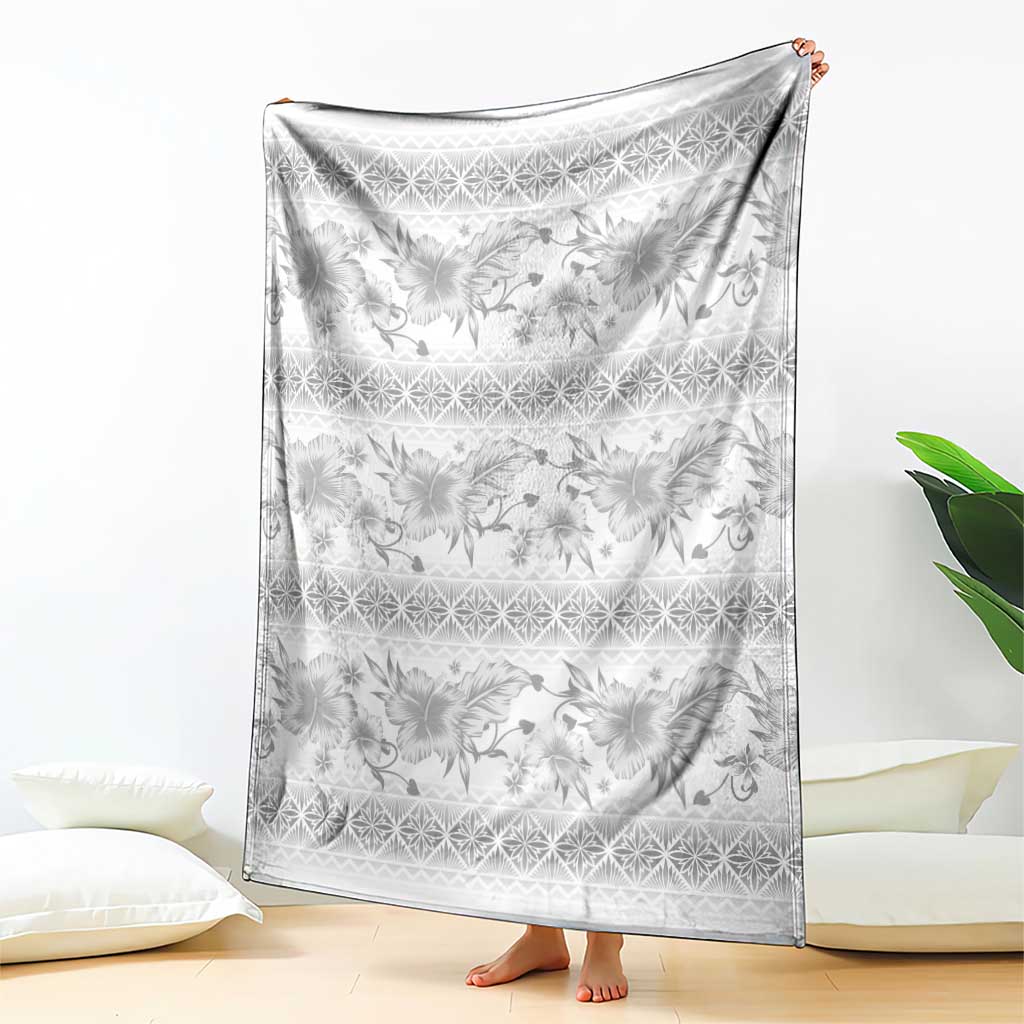Samoa White Sunday Blanket Samoan Tapa White Hibiscus - Polynesian Pride