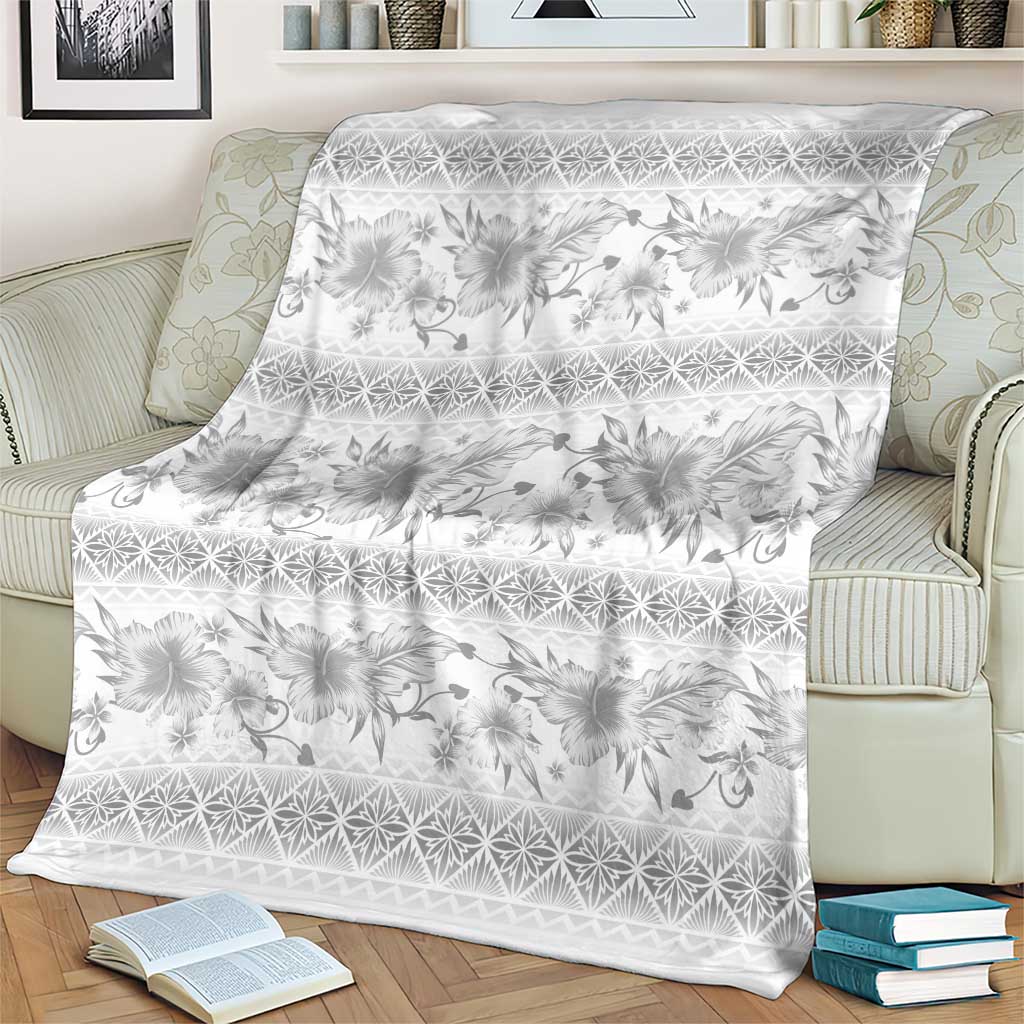 Samoa White Sunday Blanket Samoan Tapa White Hibiscus - Polynesian Pride