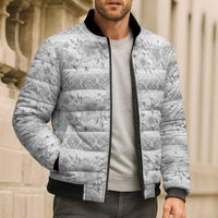 Samoa White Sunday Bomber Puffer Jacket Samoan Tapa White Hibiscus LT05 - Polynesian Pride