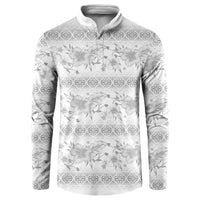 Samoa White Sunday Button Sweatshirt Samoan Tapa White Hibiscus - Polynesian Pride