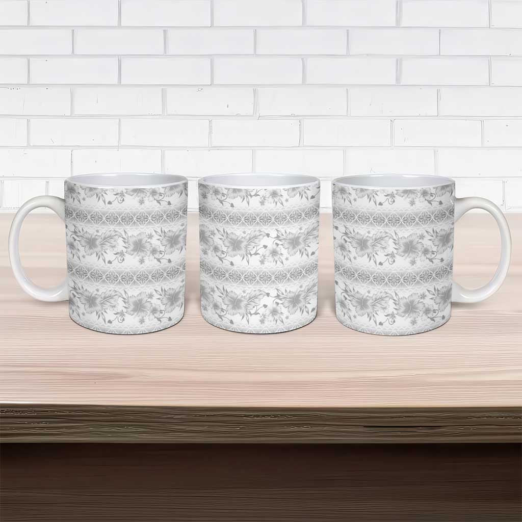 Samoa White Sunday Ceramic Mug Samoan Tapa White Hibiscus - Polynesian Pride