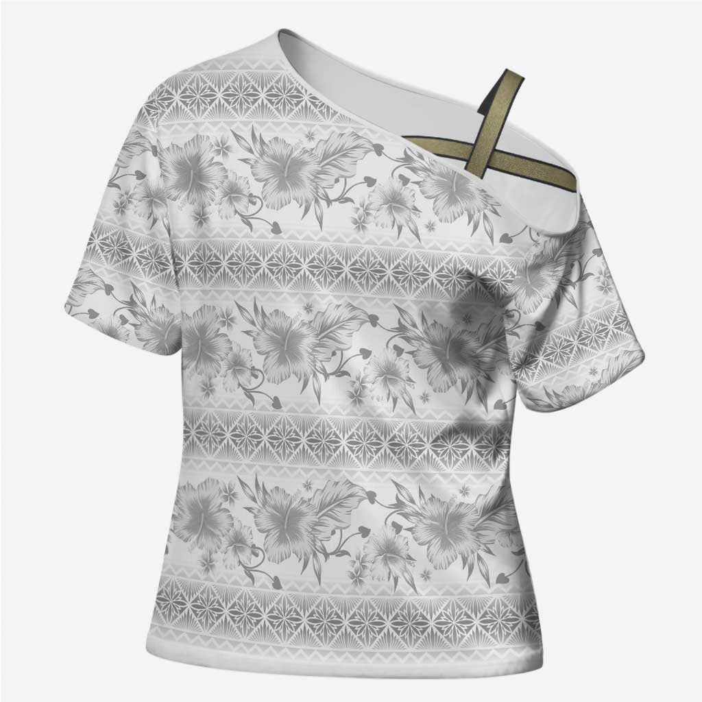 Samoa White Sunday Cross Shoulder Shirt Samoan Tapa White Hibiscus LT05 Female White - Polynesian Pride