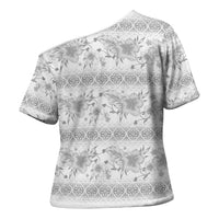 Samoa White Sunday Cross Shoulder Shirt Samoan Tapa White Hibiscus LT05 - Polynesian Pride