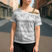 Samoa White Sunday Cross Shoulder Shirt Samoan Tapa White Hibiscus LT05 - Polynesian Pride