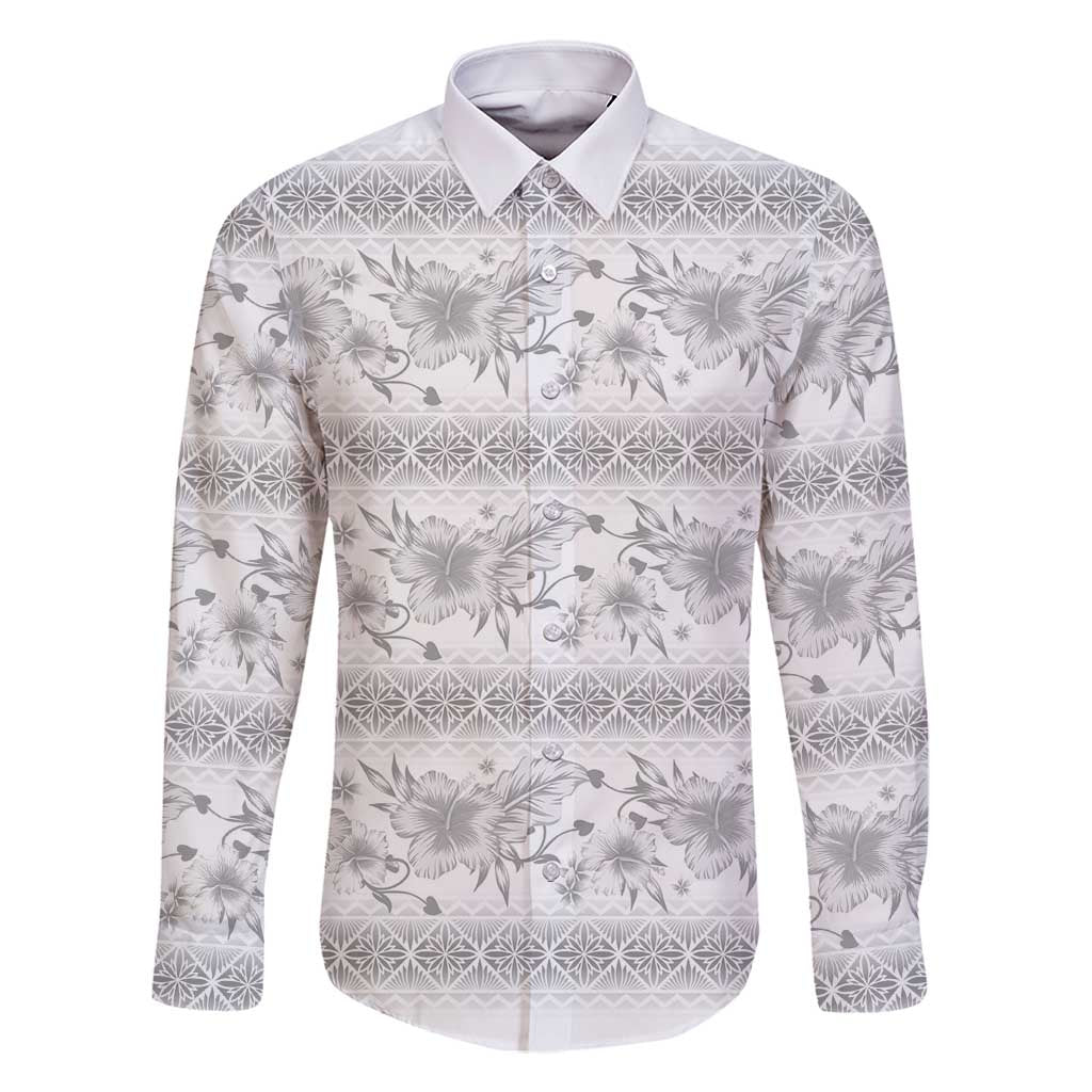 Samoa White Sunday Family Matching Off Shoulder Maxi Dress and Hawaiian Shirt Samoan Tapa White Hibiscus - Polynesian Pride