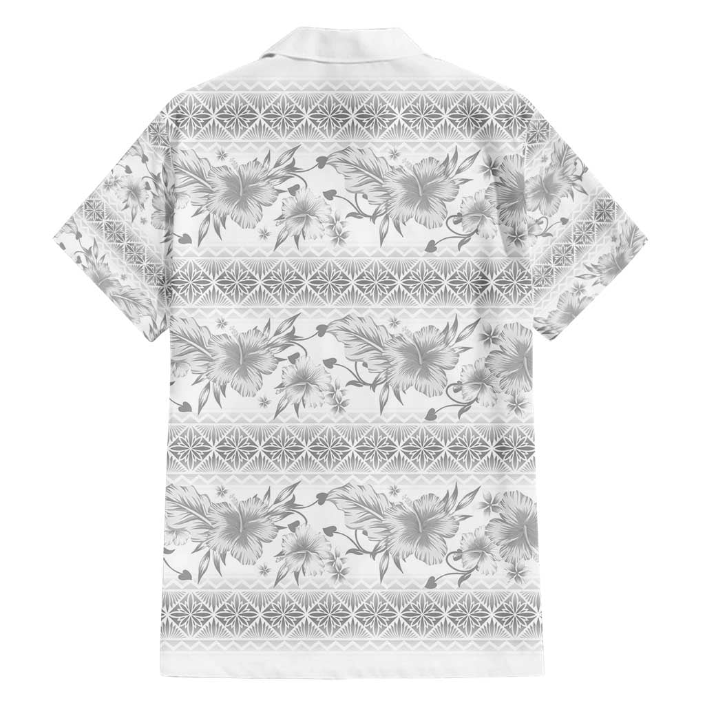 Samoa White Sunday Family Matching Off Shoulder Short Dress and Hawaiian Shirt Samoan Tapa White Hibiscus - Polynesian Pride