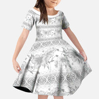 Samoa White Sunday Family Matching Tank Maxi Dress and Hawaiian Shirt Samoan Tapa White Hibiscus - Polynesian Pride