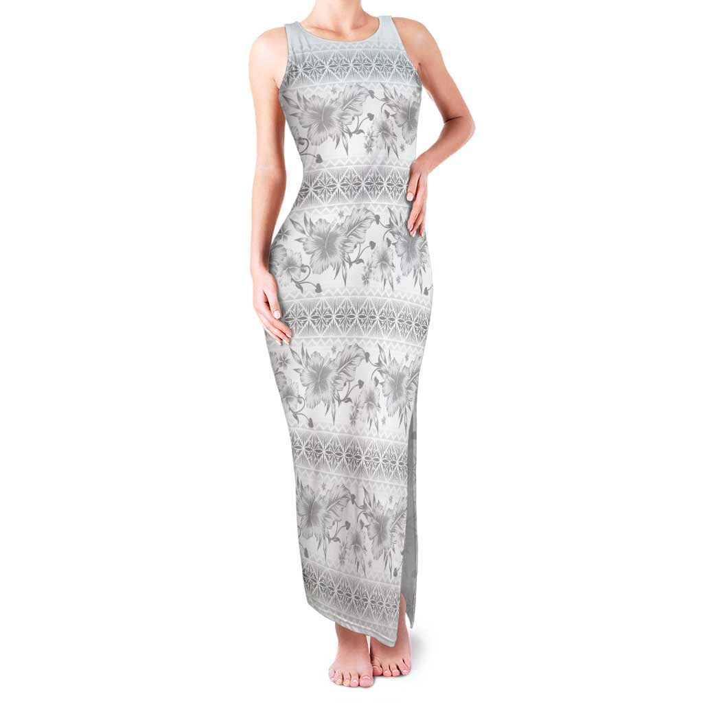 Samoa White Sunday Family Matching Tank Maxi Dress and Hawaiian Shirt Samoan Tapa White Hibiscus - Polynesian Pride