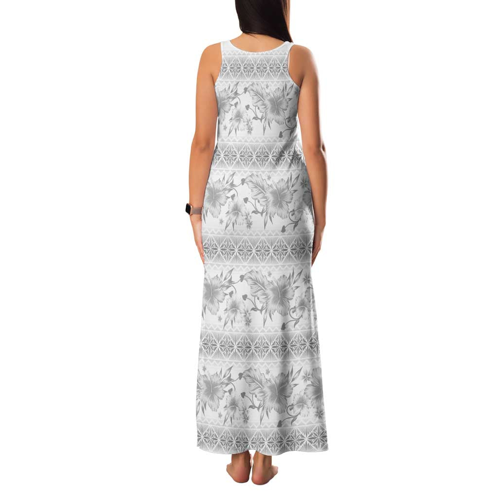 Samoa White Sunday Family Matching Tank Maxi Dress and Hawaiian Shirt Samoan Tapa White Hibiscus - Polynesian Pride