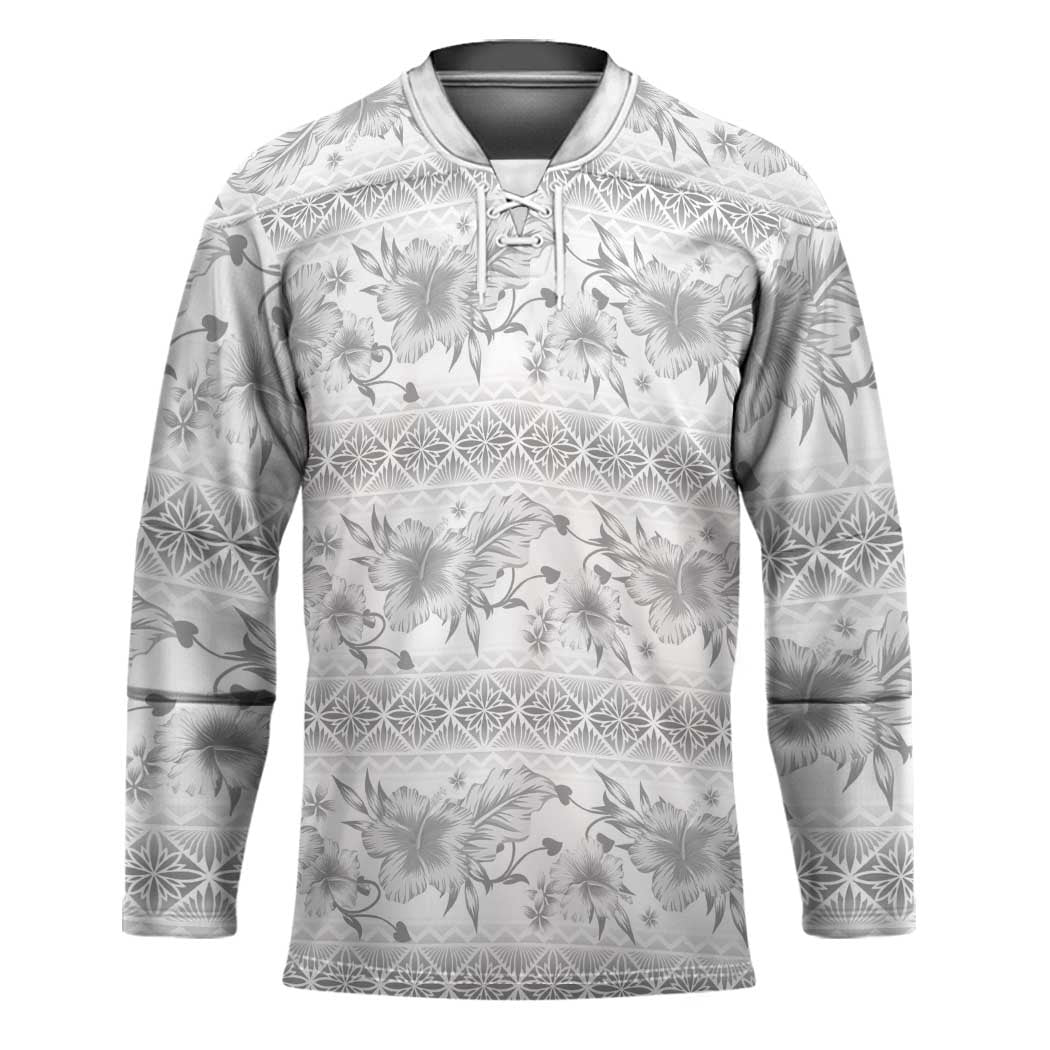 Samoa White Sunday Hockey Jersey Samoan Tapa White Hibiscus LT05 Unisex White - Polynesian Pride
