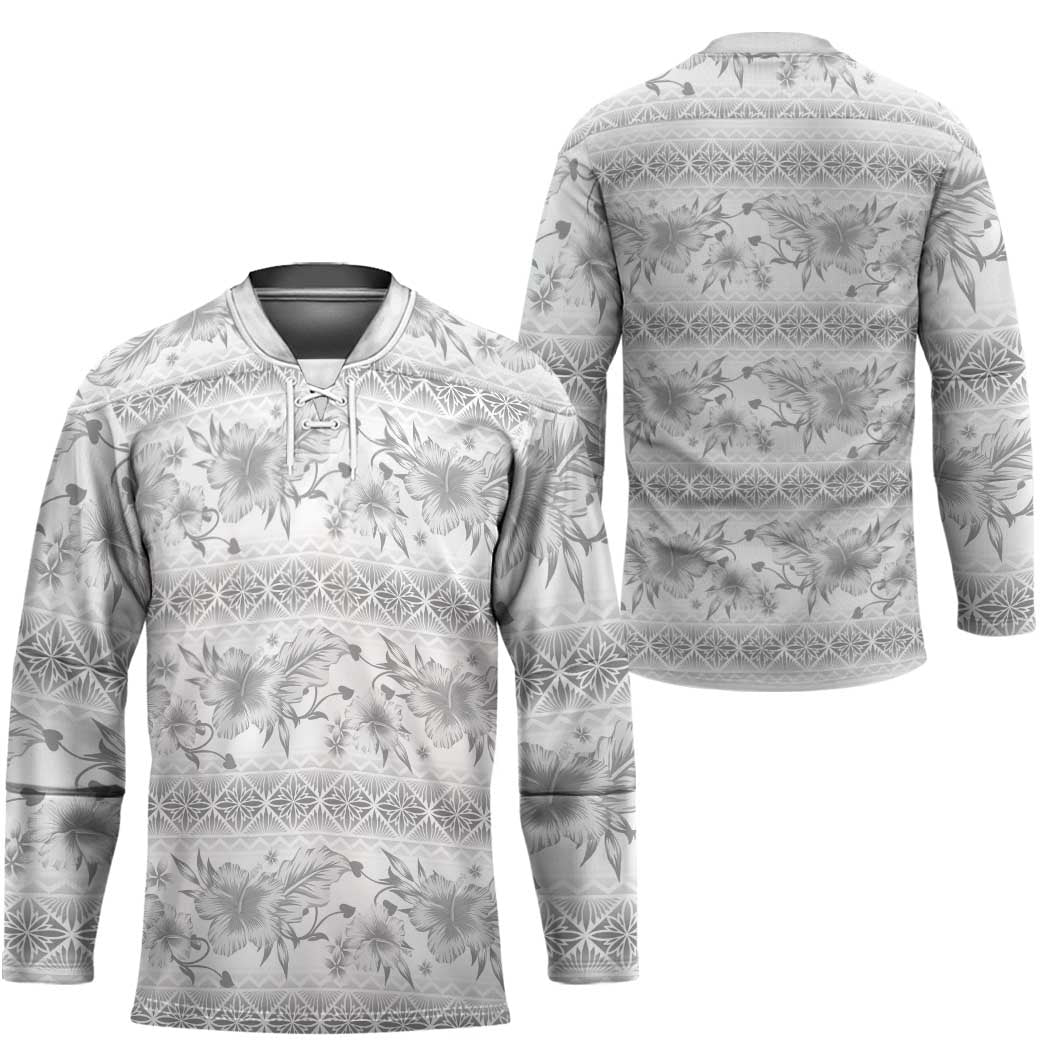 Samoa White Sunday Hockey Jersey Samoan Tapa White Hibiscus LT05 - Polynesian Pride