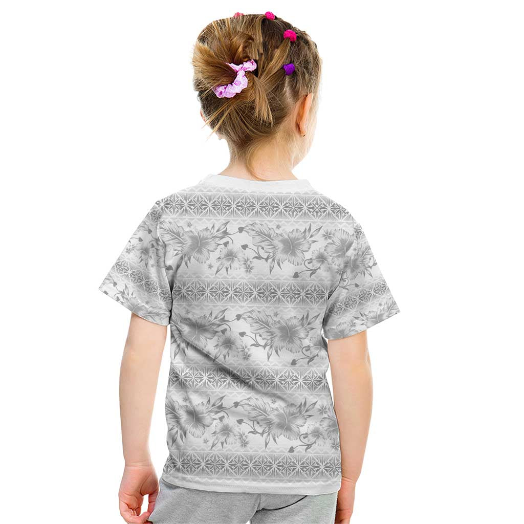 Samoa White Sunday Kid T Shirt Samoan Tapa White Hibiscus - Polynesian Pride