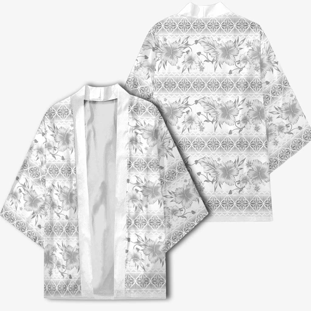 Samoa White Sunday Kimono Samoan Tapa White Hibiscus - Polynesian Pride