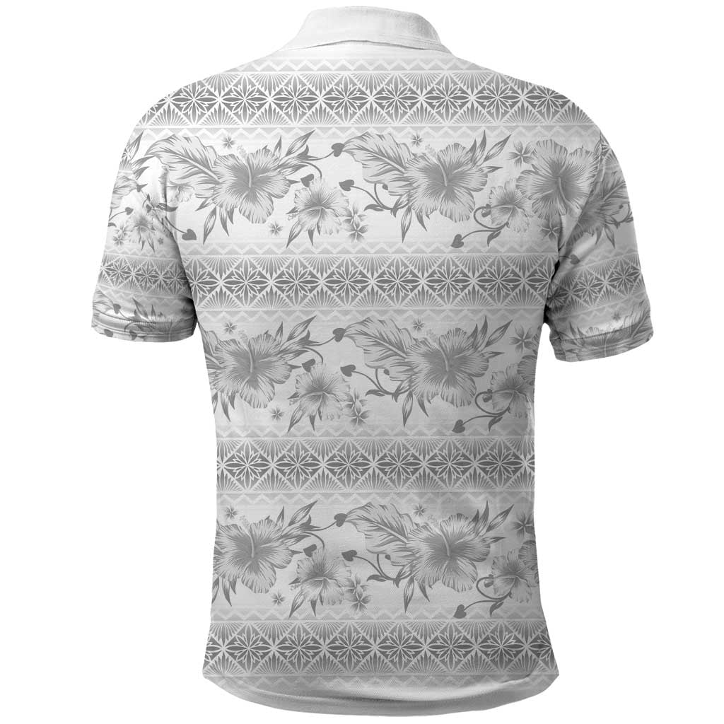 Samoa White Sunday Polo Shirt Samoan Tapa White Hibiscus - Polynesian Pride