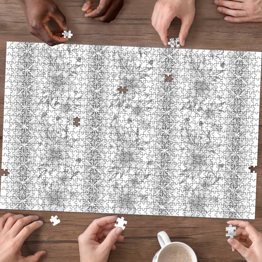 Samoa White Sunday Puzzle Samoan Tapa White Hibiscus LT05 - Polynesian Pride