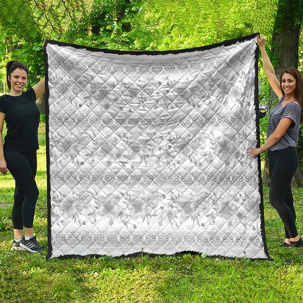 Samoa White Sunday Quilt Samoan Tapa White Hibiscus - Polynesian Pride