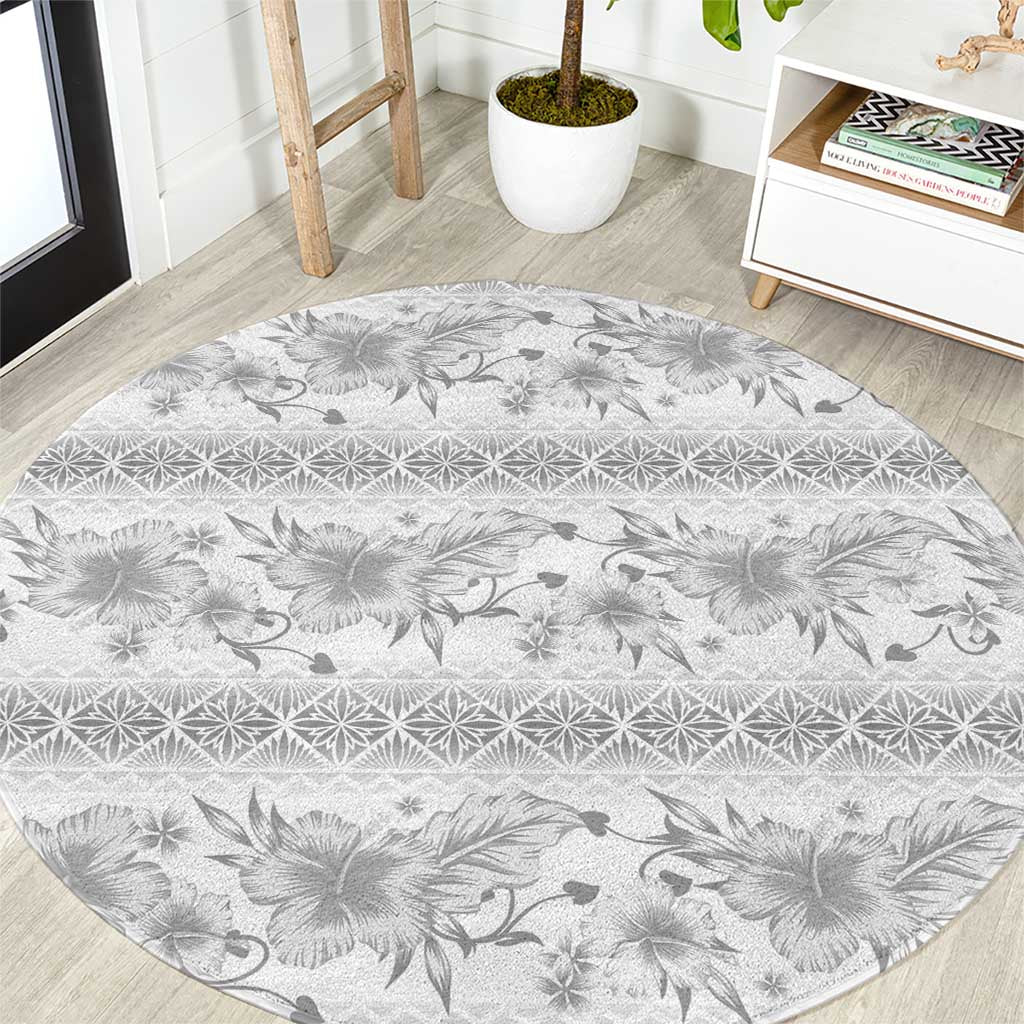 Samoa White Sunday Round Carpet Samoan Tapa White Hibiscus - Polynesian Pride