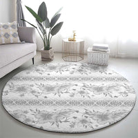 Samoa White Sunday Round Carpet Samoan Tapa White Hibiscus - Polynesian Pride