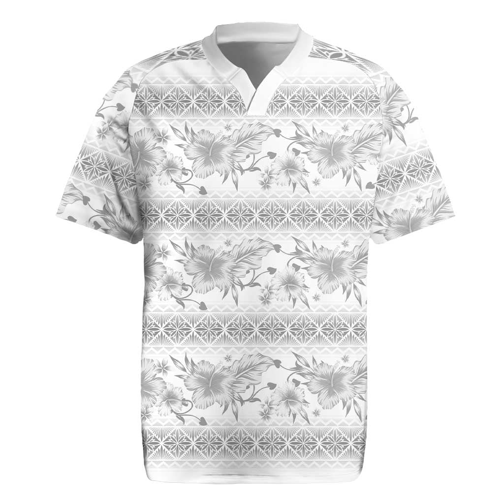 Samoa White Sunday Rugby Jersey Samoan Tapa White Hibiscus - Polynesian Pride
