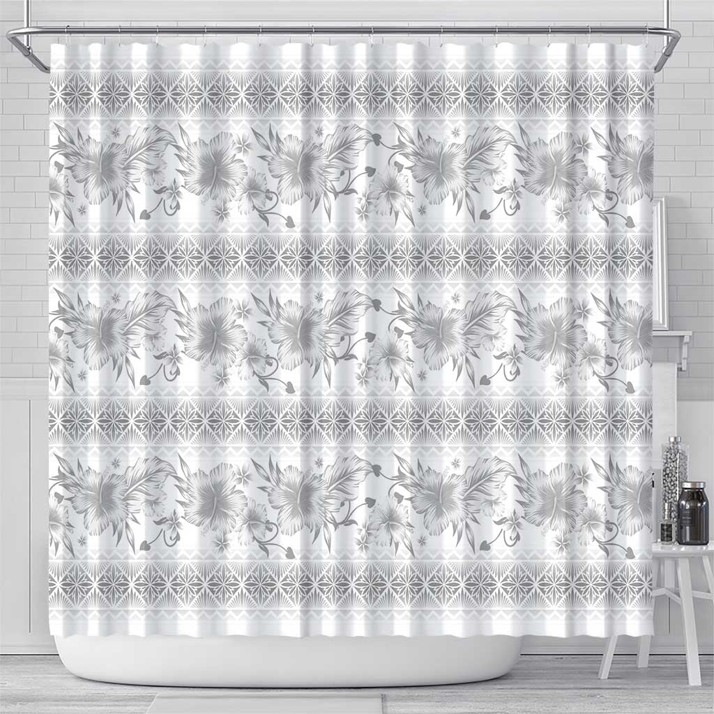 Samoa White Sunday Shower Curtain Samoan Tapa White Hibiscus - Polynesian Pride