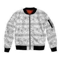 Samoa White Sunday Sleeve Zip Bomber Jacket Samoan Tapa White Hibiscus - Polynesian Pride