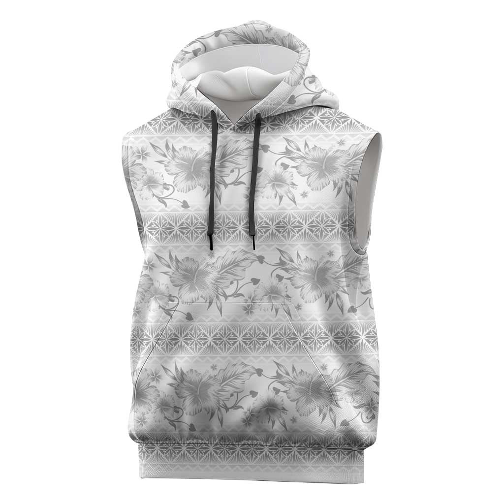 Samoa White Sunday Sleeveless Hoodie Samoan Tapa White Hibiscus LT05 White - Polynesian Pride