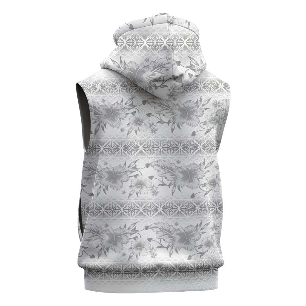 Samoa White Sunday Sleeveless Hoodie Samoan Tapa White Hibiscus LT05 - Polynesian Pride