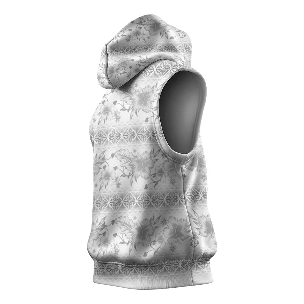 Samoa White Sunday Sleeveless Hoodie Samoan Tapa White Hibiscus LT05 - Polynesian Pride