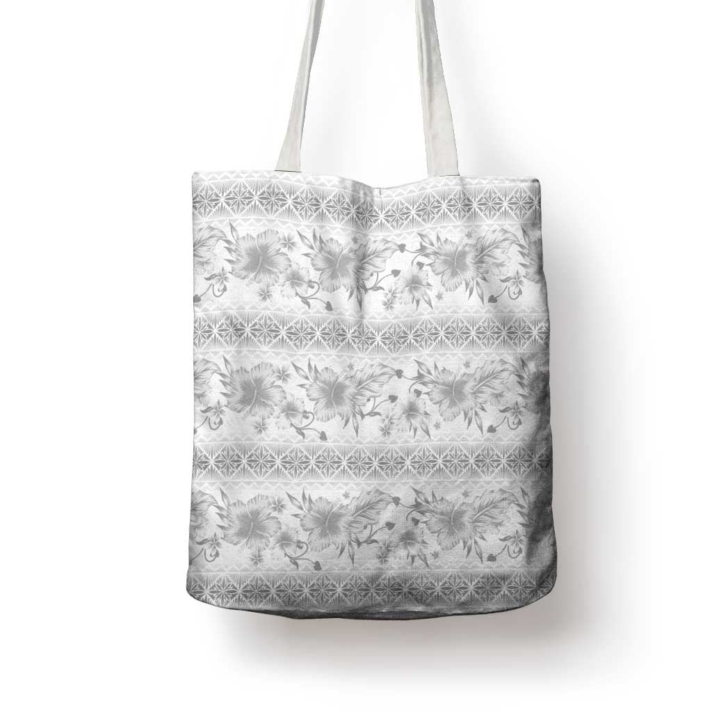 Samoa White Sunday Tote Bag Samoan Tapa White Hibiscus - Polynesian Pride