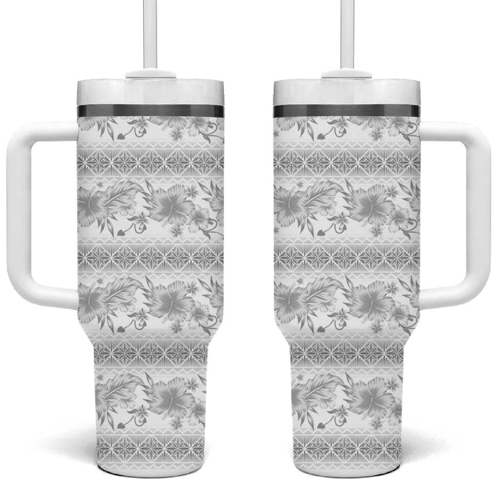 Samoa White Sunday Tumbler With Handle Samoan Tapa White Hibiscus - Polynesian Pride