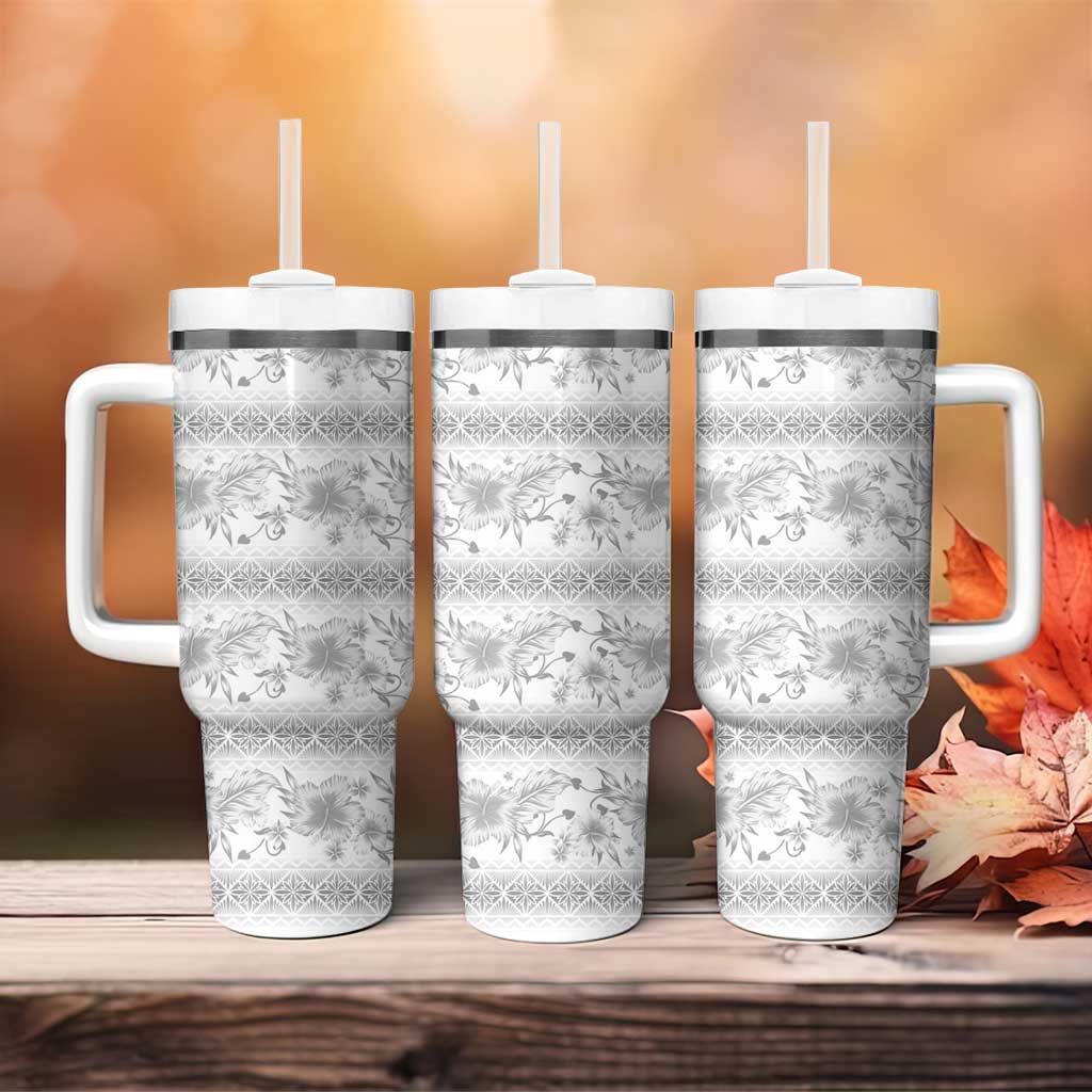 Samoa White Sunday Tumbler With Handle Samoan Tapa White Hibiscus - Polynesian Pride