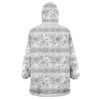 Samoa White Sunday Wearable Blanket Hoodie Samoan Tapa White Hibiscus - Polynesian Pride