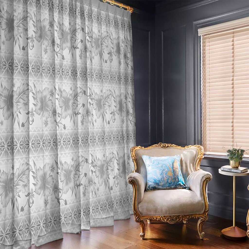 Samoa White Sunday Window Curtain Samoan Tapa White Hibiscus - Polynesian Pride