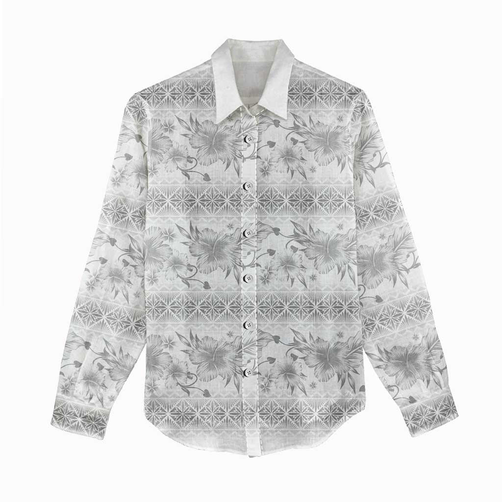 Samoa White Sunday Women Casual Shirt Samoan Tapa White Hibiscus - Polynesian Pride