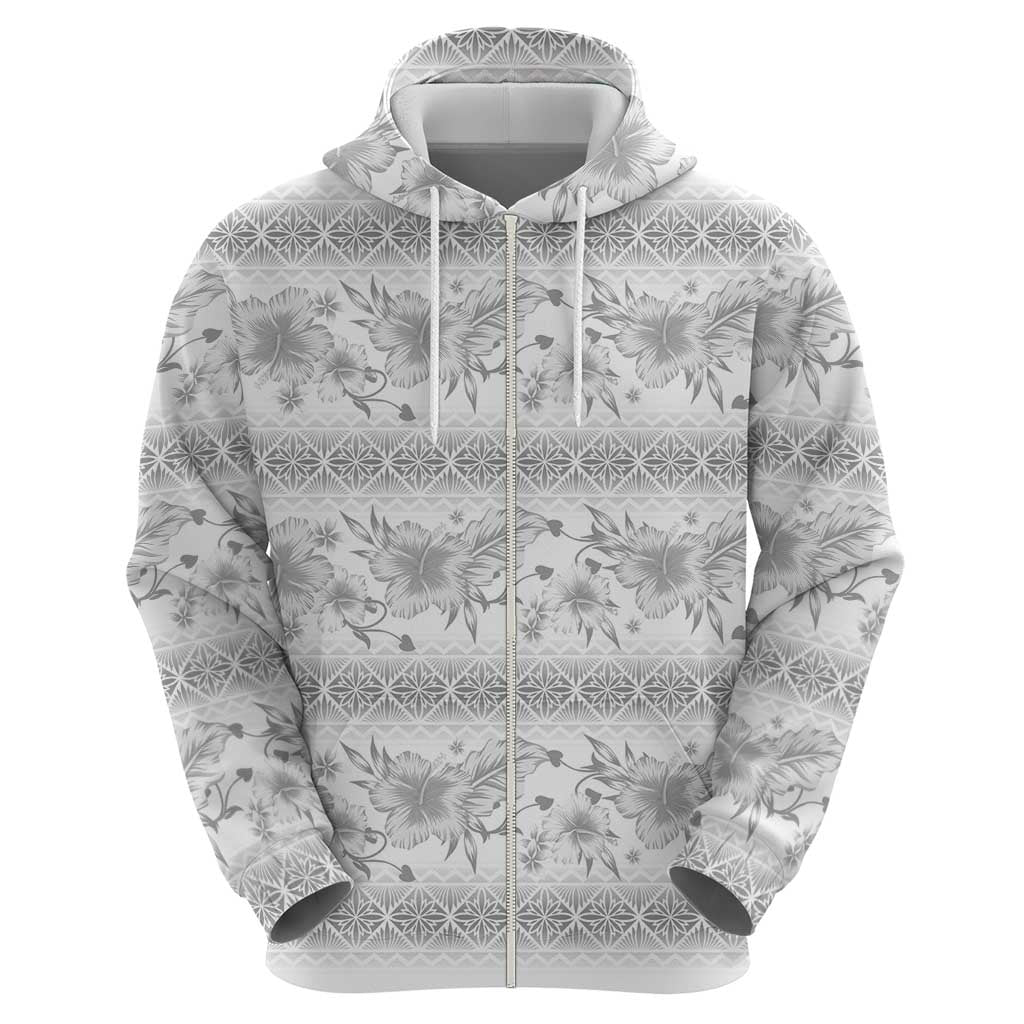 Samoa White Sunday Zip Hoodie Samoan Tapa White Hibiscus - Polynesian Pride