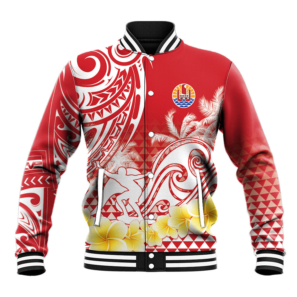 Personalised Tahiti Surfing Baseball Jacket Polynesian Style