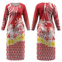 Personalised Tahiti Surfing Couples Matching Long Sleeve Bodycon Dress and Long Sleeve Button Shirt Polynesian Style