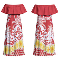 Personalised Tahiti Surfing Couples Matching Off Shoulder Maxi Dress and Long Sleeve Button Shirt Polynesian Style