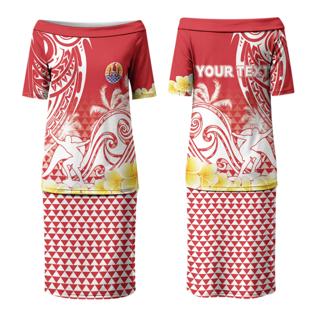 Personalised Tahiti Surfing Couples Matching Puletasi and Hawaiian Shirt Polynesian Style