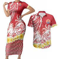 Personalised Tahiti Surfing Couples Matching Short Sleeve Bodycon Dress and Hawaiian Shirt Polynesian Style