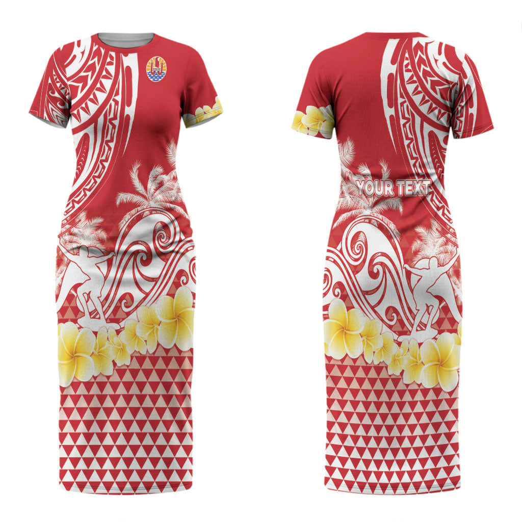Personalised Tahiti Surfing Couples Matching Short Sleeve Bodycon Dress and Hawaiian Shirt Polynesian Style