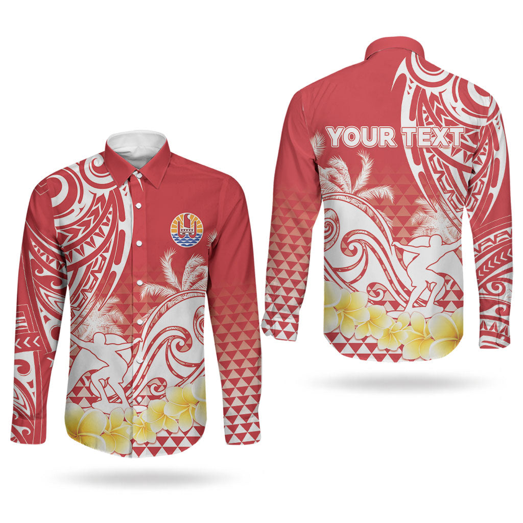 Personalised Tahiti Surfing Couples Matching Short Sleeve Bodycon Dress and Long Sleeve Button Shirt Polynesian Style