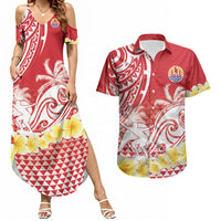 Personalised Tahiti Surfing Couples Matching Summer Maxi Dress and Hawaiian Shirt Polynesian Style