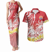 Personalised Tahiti Surfing Couples Matching Tank Maxi Dress and Hawaiian Shirt Polynesian Style