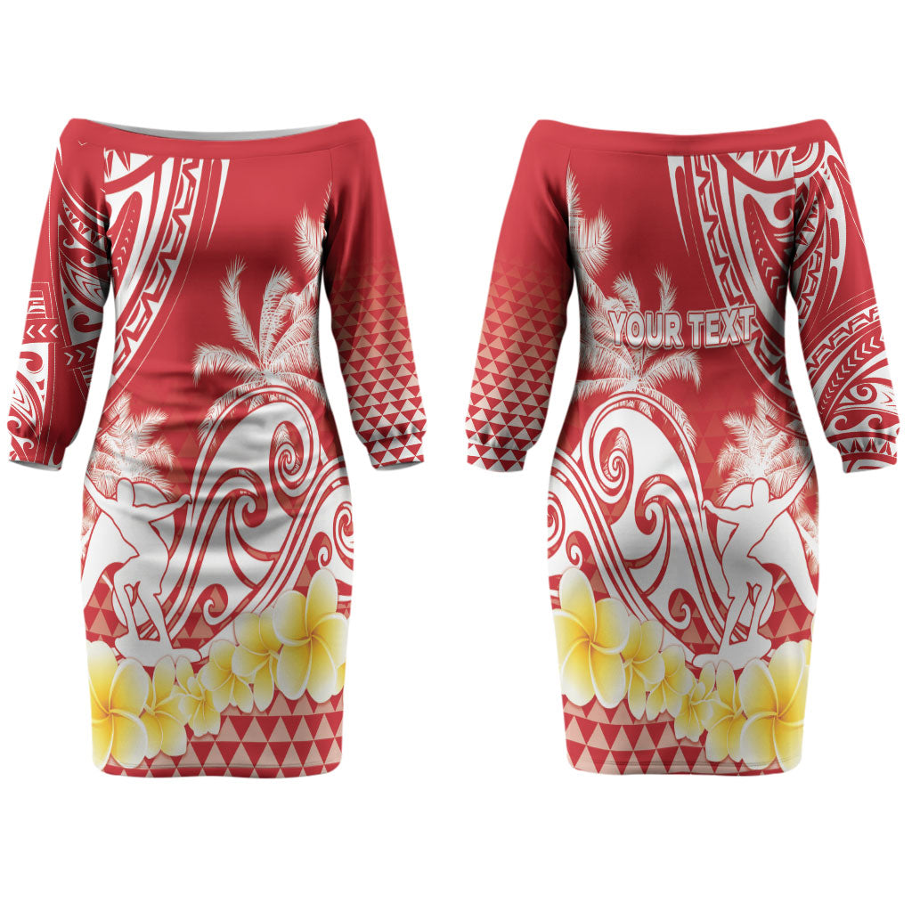Personalised Tahiti Surfing Family Matching Off The Shoulder Long Sleeve Dress and Hawaiian Shirt Polynesian Style