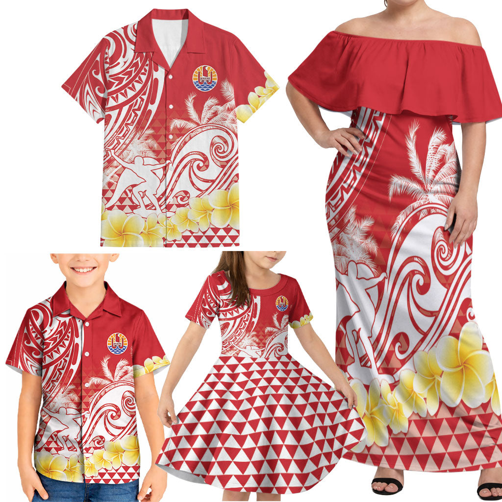 Personalised Tahiti Surfing Family Matching Off Shoulder Maxi Dress and Hawaiian Shirt Polynesian Style