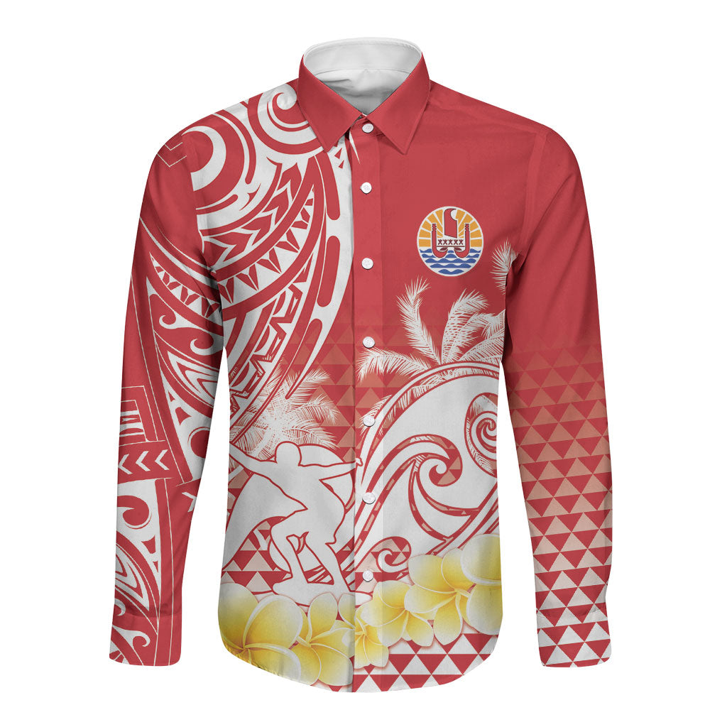 Personalised Tahiti Surfing Long Sleeve Button Shirt Polynesian Style