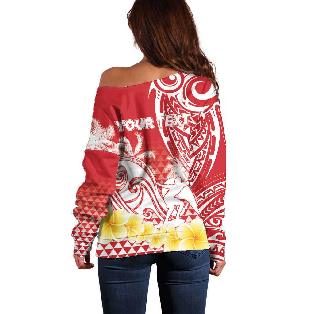 Personalised Tahiti Surfing Off Shoulder Sweater Polynesian Style