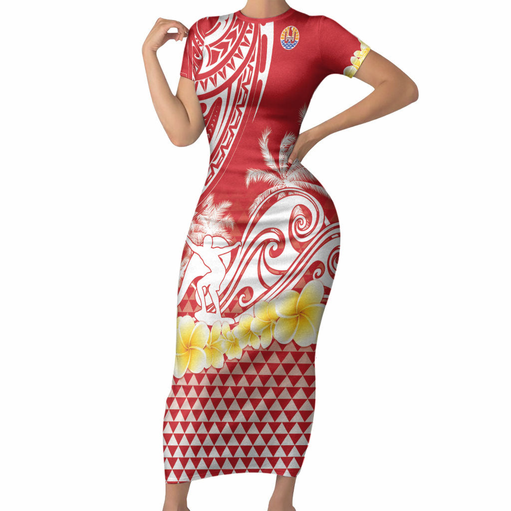 Personalised Tahiti Surfing Short Sleeve Bodycon Dress Polynesian Style