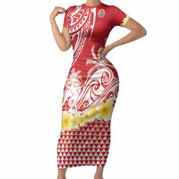 Personalised Tahiti Surfing Short Sleeve Bodycon Dress Polynesian Style